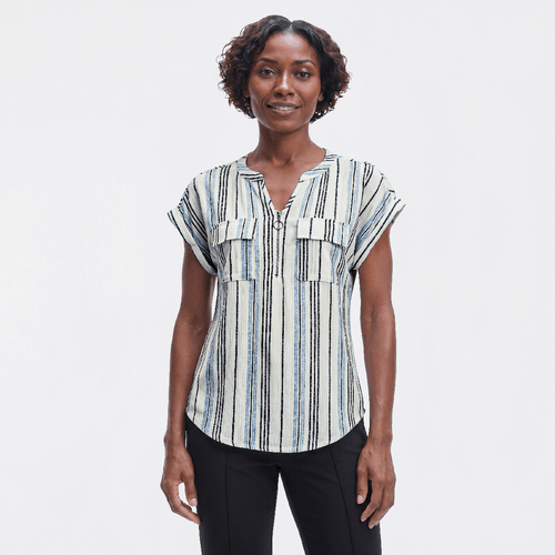 Womens Cure Short Dolman Sleeve Stripe 1/2 Zipper Blouse - image 