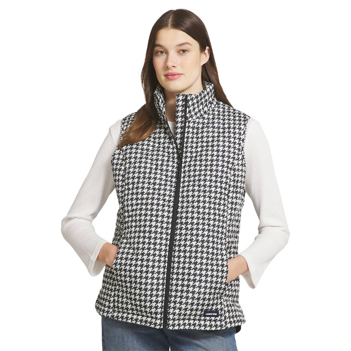 Womens LANDS END(R) Puffer Vest - Black/Cream
