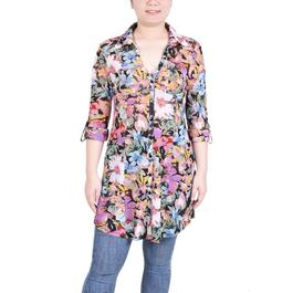 Womens NY Collection Elbow Sleeve Floral Mesh Tunic