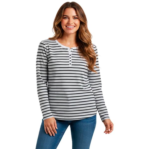 Petite Hasting & Smith Long Sleeve Stripe Henley Tee