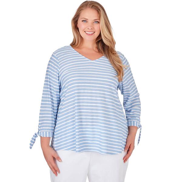 Plus Size Ruby Rd. Patio Party 3/4 Sleeve Ribbon Stripe Blouse - image 