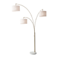 HomeRoots 74 Brass Three Light Arc Floor Lamp With Off White Fa - image 1