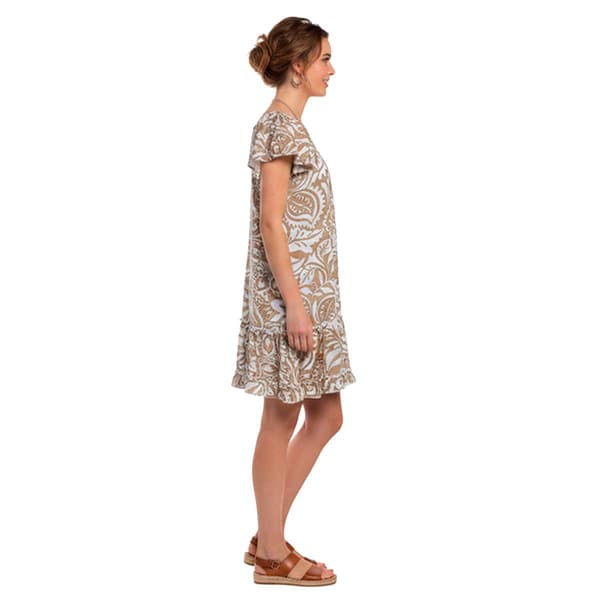 Womens Robbie Bee Short Sleeve Ruffle Hem Floral Leaf Shift Dress