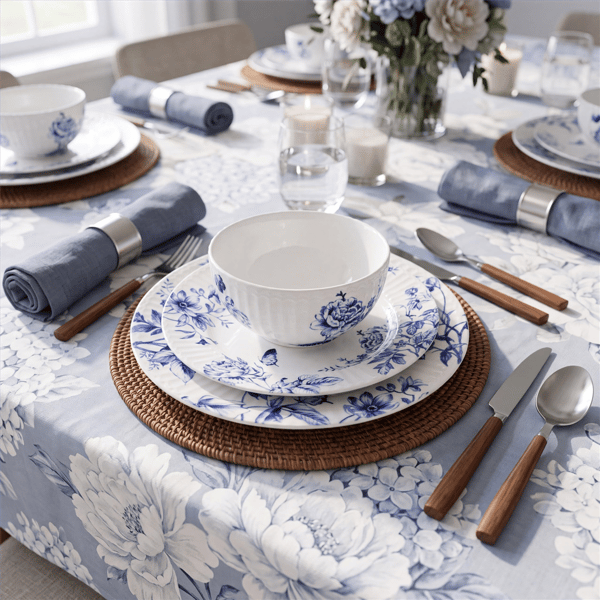 222 Fifth Cassian Embossed Toile Blue 12pc. Dinnerware Set