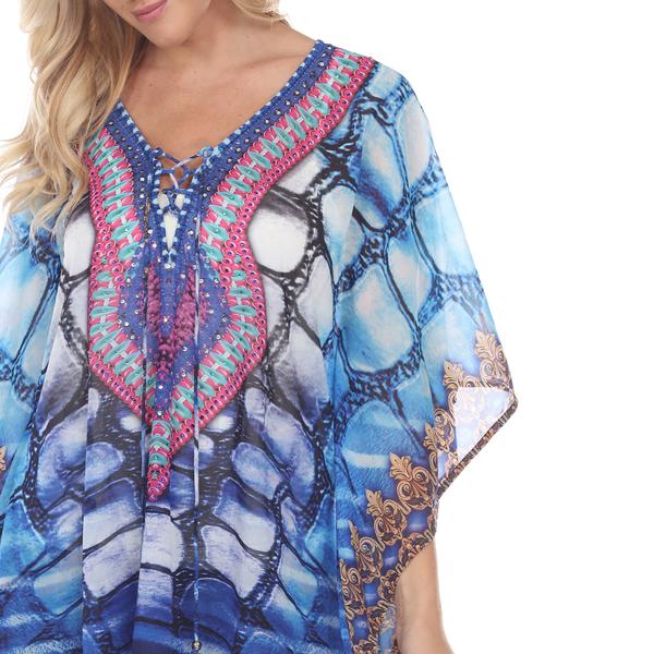 Womens White Mark Blue Aqua Caftan