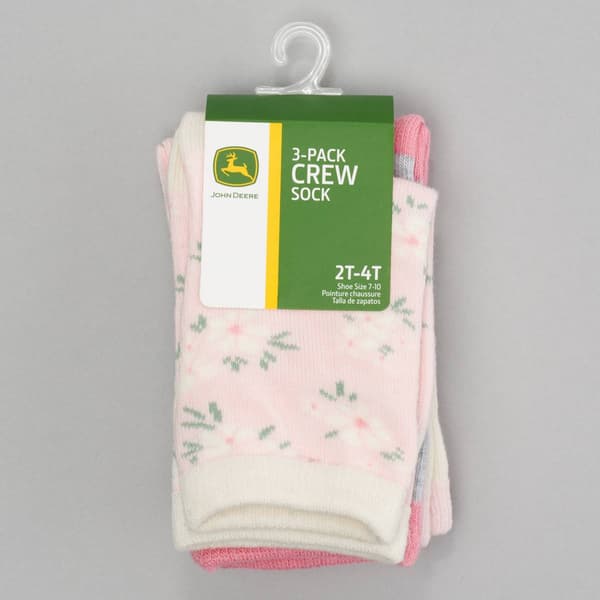 Toddler Girl John Deere 3pk. Floral & Pig Ballerina Crew Socks - image 