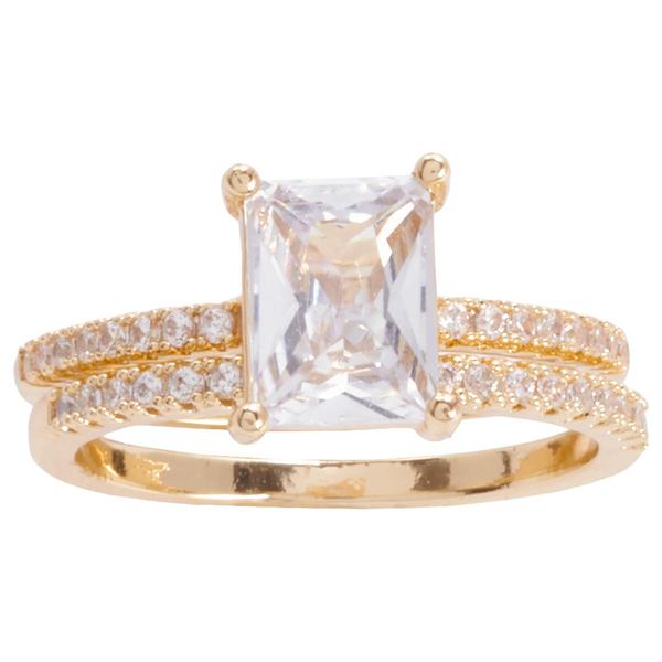 Ashley Cooper(tm) Gold-Tone Emerald Cut CZ Pave Band Bridal Set - image 