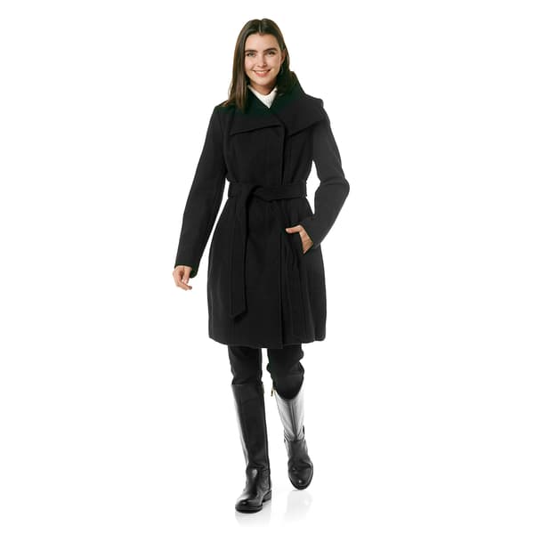 Plus Size Michael Kors Asymmetrical Button Front Wool Coat w/Belt
