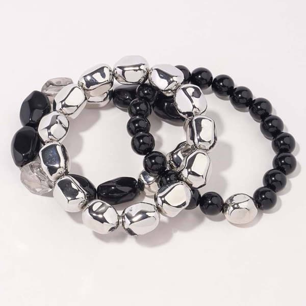 Ashley Cooper(tm) Black & Rhodium Nugget Bead Stretch Bracelet Set - image 