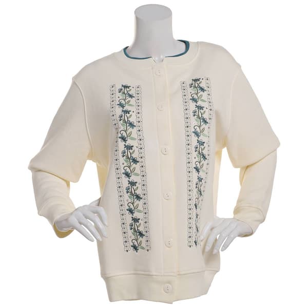 Petite Hasting & Smith Floral Border Embroidery Cardigan - image 
