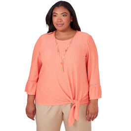 Plus Size Alfred Dunner Tuscan Sunset Solid Texture Tie Hem Top