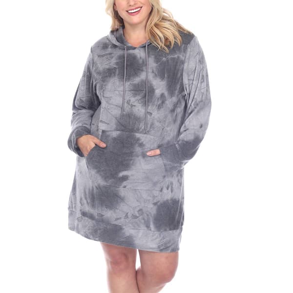 Plus Size White Mark Long Sleeve Hooded Tie Dye Sweatshirt Dress - image 