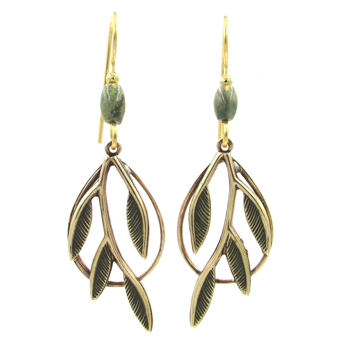 Silver Forest Gold-Tone & Green Branch Open Drop Earrings