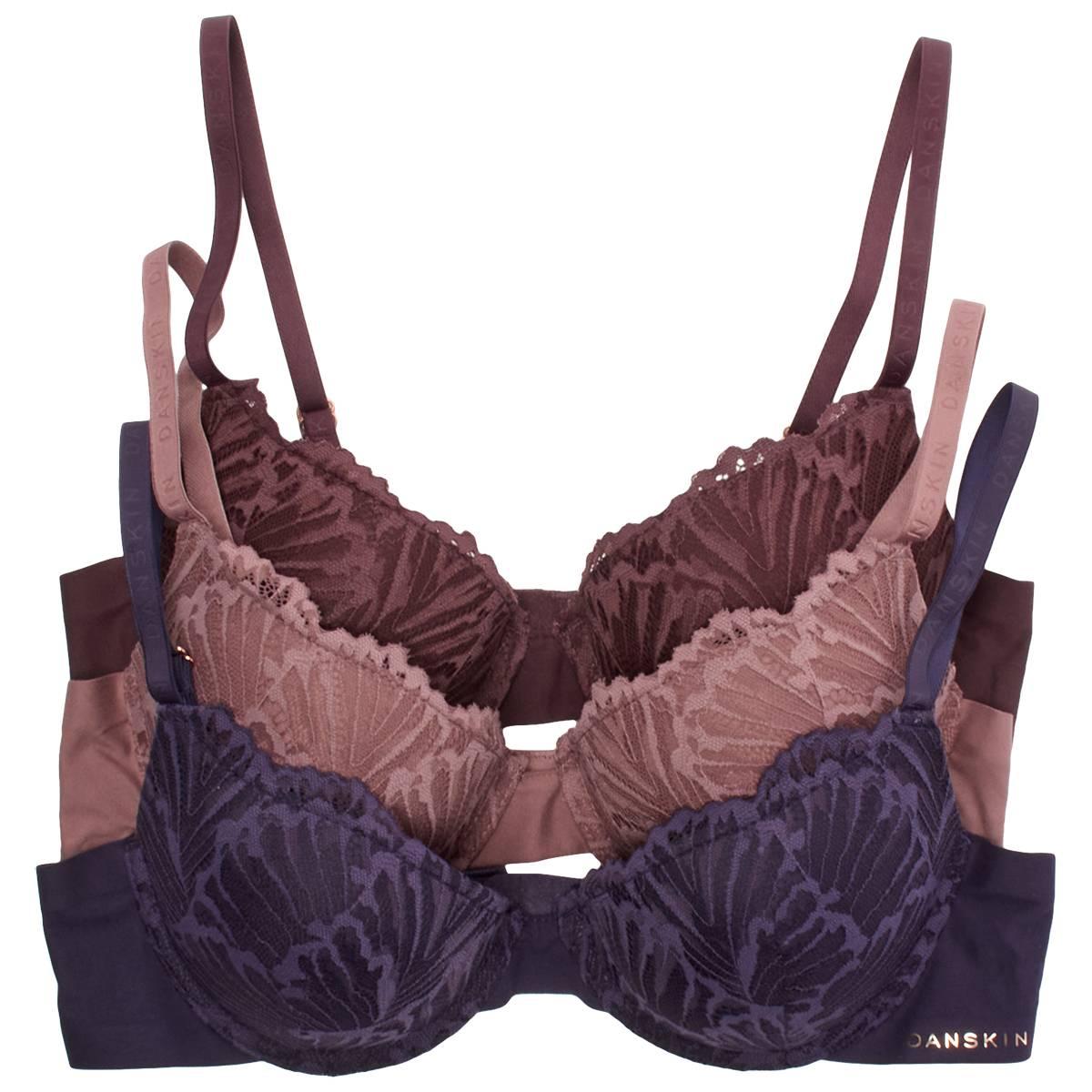 Open Video Modal for Womens Danskin 3Pk Push Up Bra W/ Logo Straps - DS8608-3PKA