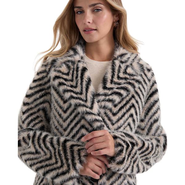 Womens Ellen Tracy Faux Fur Chevron Jacket