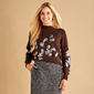 Womens Nicole Miller Long Sleeve Silver Sequin Floral Sweater - image 1