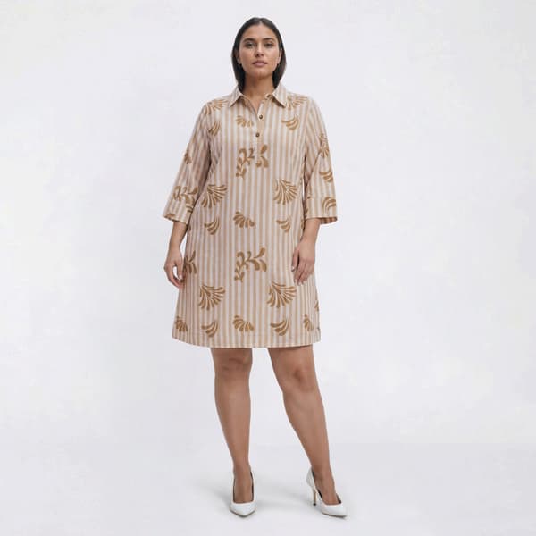Plus Size Mlle Gabrielle Long Sleeve Coastal Stripe Shift Dress - image 