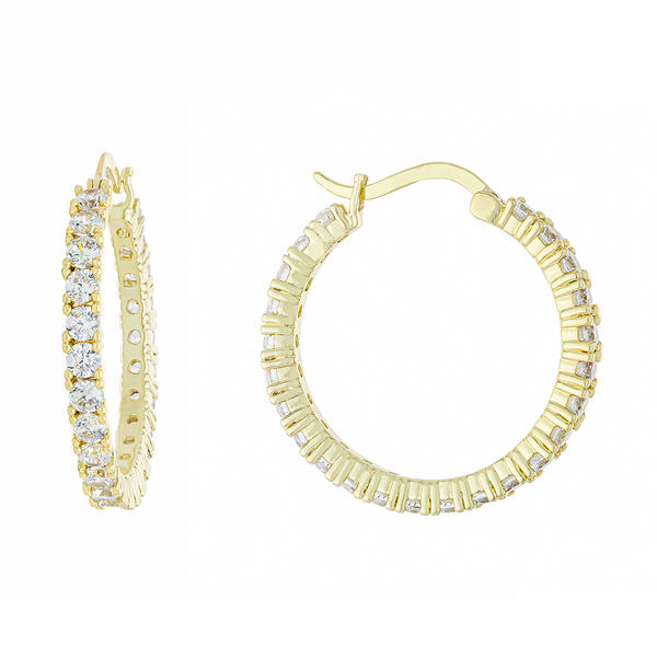 14kt. Gold over Brass 25mm Cubic Zirconia Hoop Earrings - image 