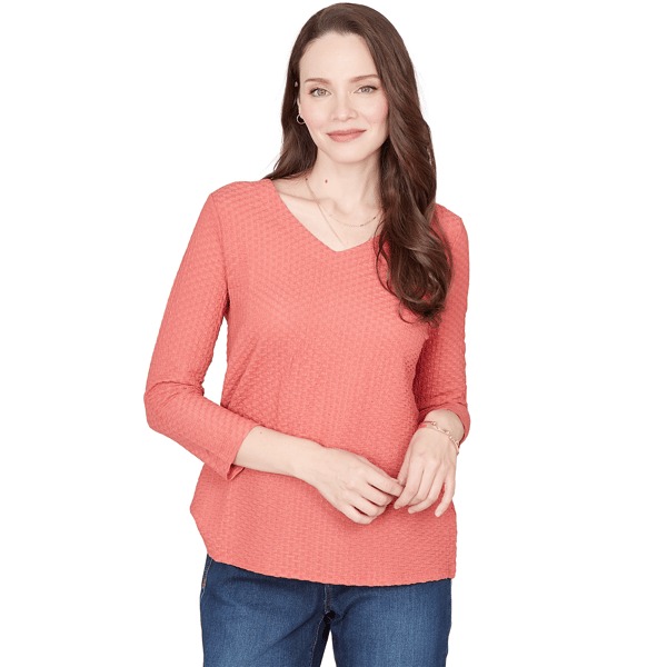 Plus Size Emaline Key Items 3/4 Sleeve V Neck Textured Tee