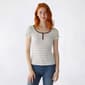 Juniors Pink Rose Short Sleeve Rib Stripe Henley Top - image 1
