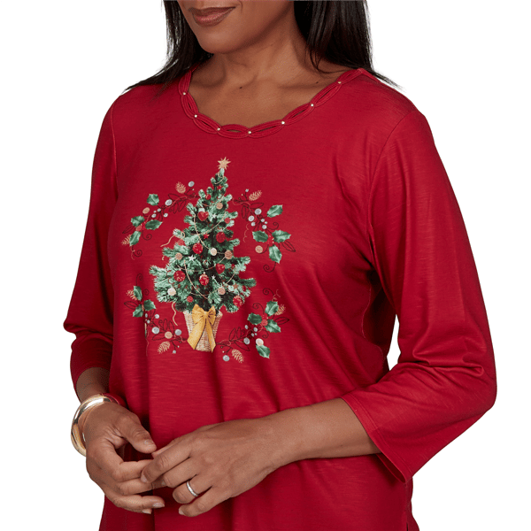 Petite Alfred Dunner Classics 3/4 Sleeve Christmas Tree Blouse