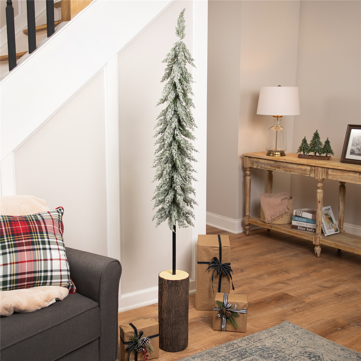Northlight 5.5ft. Slim Flocked Norfolk Pine Christmas Tree