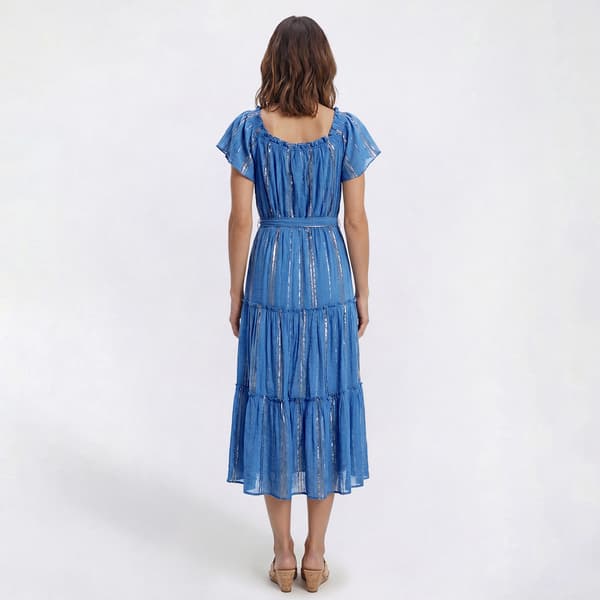 Womens Luxology Short Sleeve Foil Tier Midi Dress
