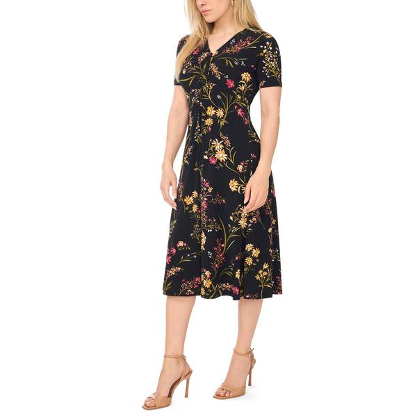 Petite MSK Short Sleeve V-Neck Twist Front Floral Midi Dress