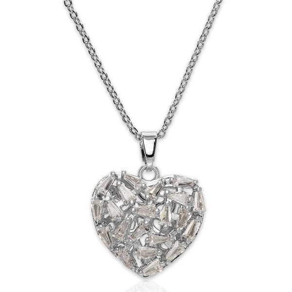 Silver Plated Baguette Chunky Heart Pendant Necklace - image 