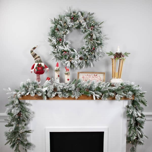 Northlight Seasonal 30in. Pre-Lit Pine Flocked Christmas Wreath
