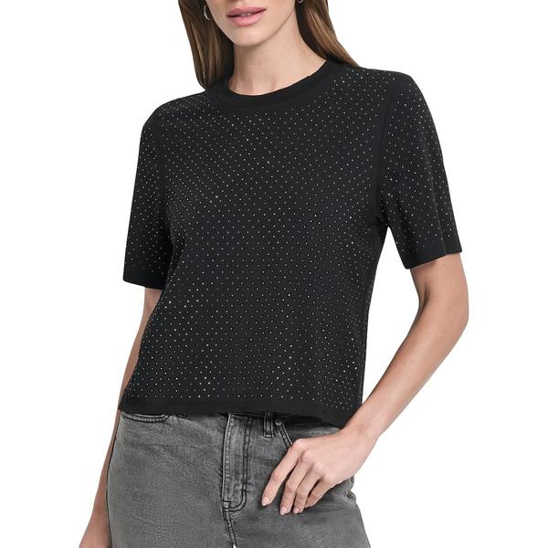 Womens DKNY Short Sleeve All Over Rhinestone Tee