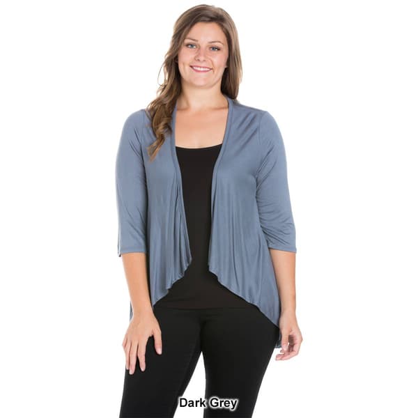 Plus Size 24/7 Comfort Apparel Elbow Sleeve Open Cardigan