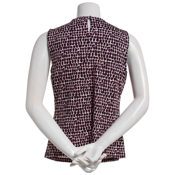 Womens Calvin Klein Sleeveless Pleated Neck Graphic Dot Blouse