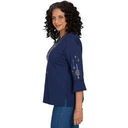 Womens Alfred Dunner Tuscany Diamond Embroidery Blouse