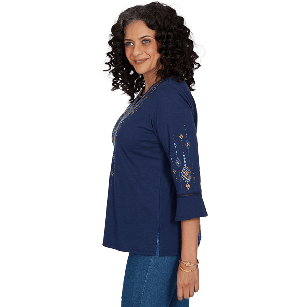 Womens Alfred Dunner Tuscany Diamond Embroidery Blouse