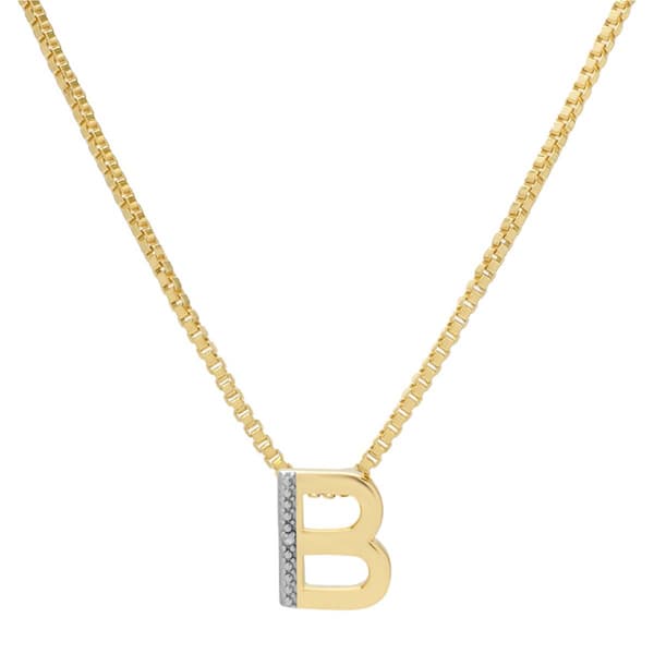 Gianni Argento 14kt. Gold Plated Diamond Accent B Pendant - image 