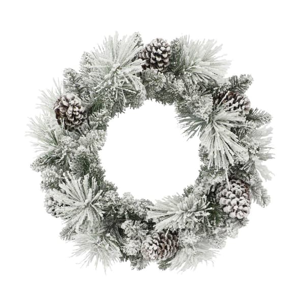 Puleo International 24in. Pre-Lit Flocked Berkshire Spruce Wreath - image 