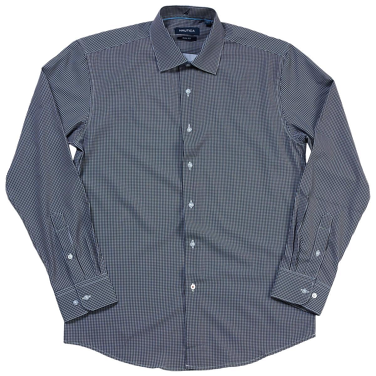Mens Nautica Slim Fit Checkered Dress Shirt - Black/White