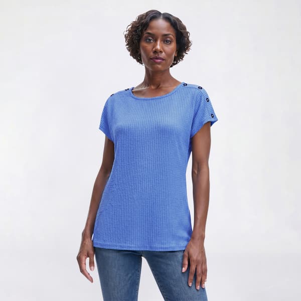 Womens Emily Daniels Cap Sleeve Shoulder Button Texture Blouse