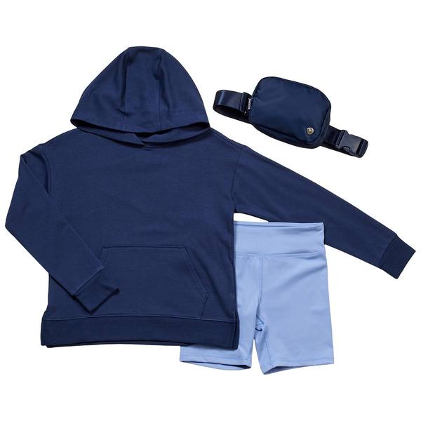 Girls (7-16) 90 Degree(R) by Reflex Hoodie w/ Bike Shorts - Navy - image 