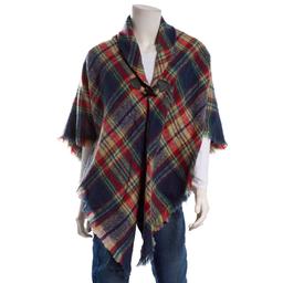 Womens Renshun Plaid Toggle Fray Edge Cape - Rust