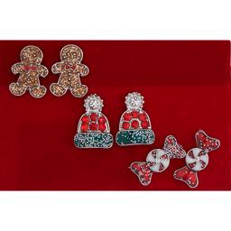 Gingerbread Man/Snow Hat/Candy Trio Earrings