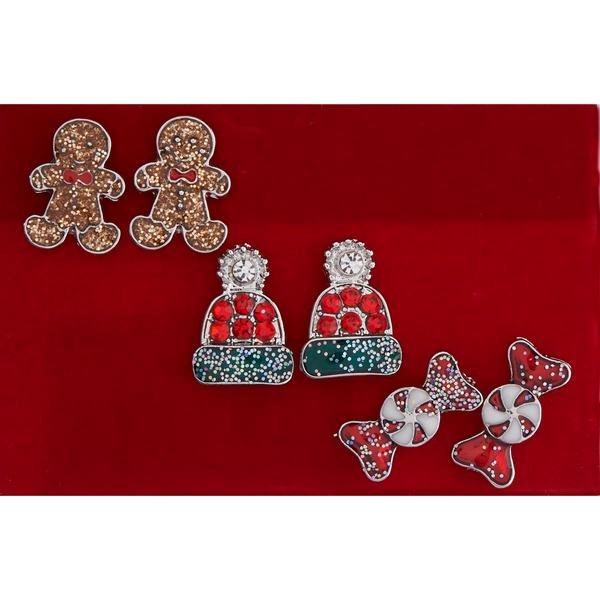 Gingerbread Man/Snow Hat/Candy Trio Earrings - image 
