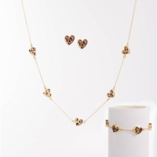 Ashley Gold-Tone Animal Print Heart Charm Necklace & Earring Set - image 