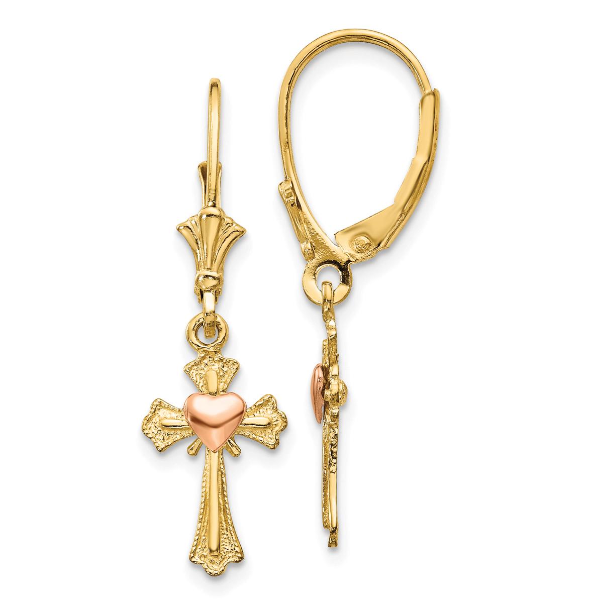 Gold Classics™ 14kt. Two-Tone Cross Lever Back Earrings