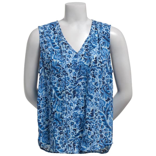 Womens Zac & Rachel Floral Vine V-Neck Pintuck Blouse - image 