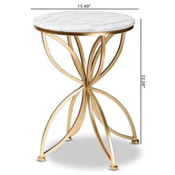 Baxton Studio Jaclyn Gold Metal End Table w/ Marble Tabletop