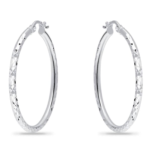 Designs by FMC 2mmx35mm Diamond Cut Round Hoop Earrings - image 