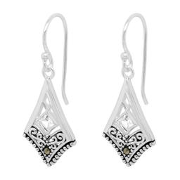 Fine Silver Plated Marcasite Chevron Drop Earrings
