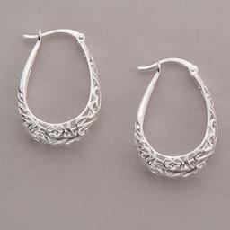 Ellen Tracy Sterling Silver Filigree Oval Hoop Earrings